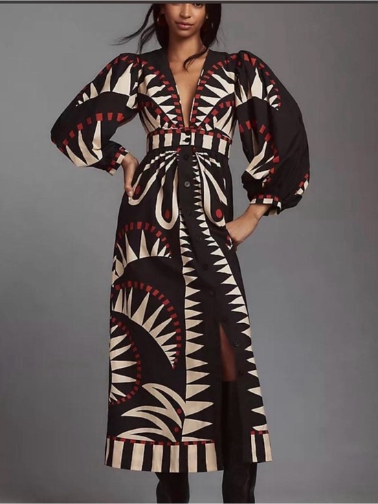 FARM Rio Dresses & Skirts - FARM Rio Black Dress with Cream and Red Graphic Motif